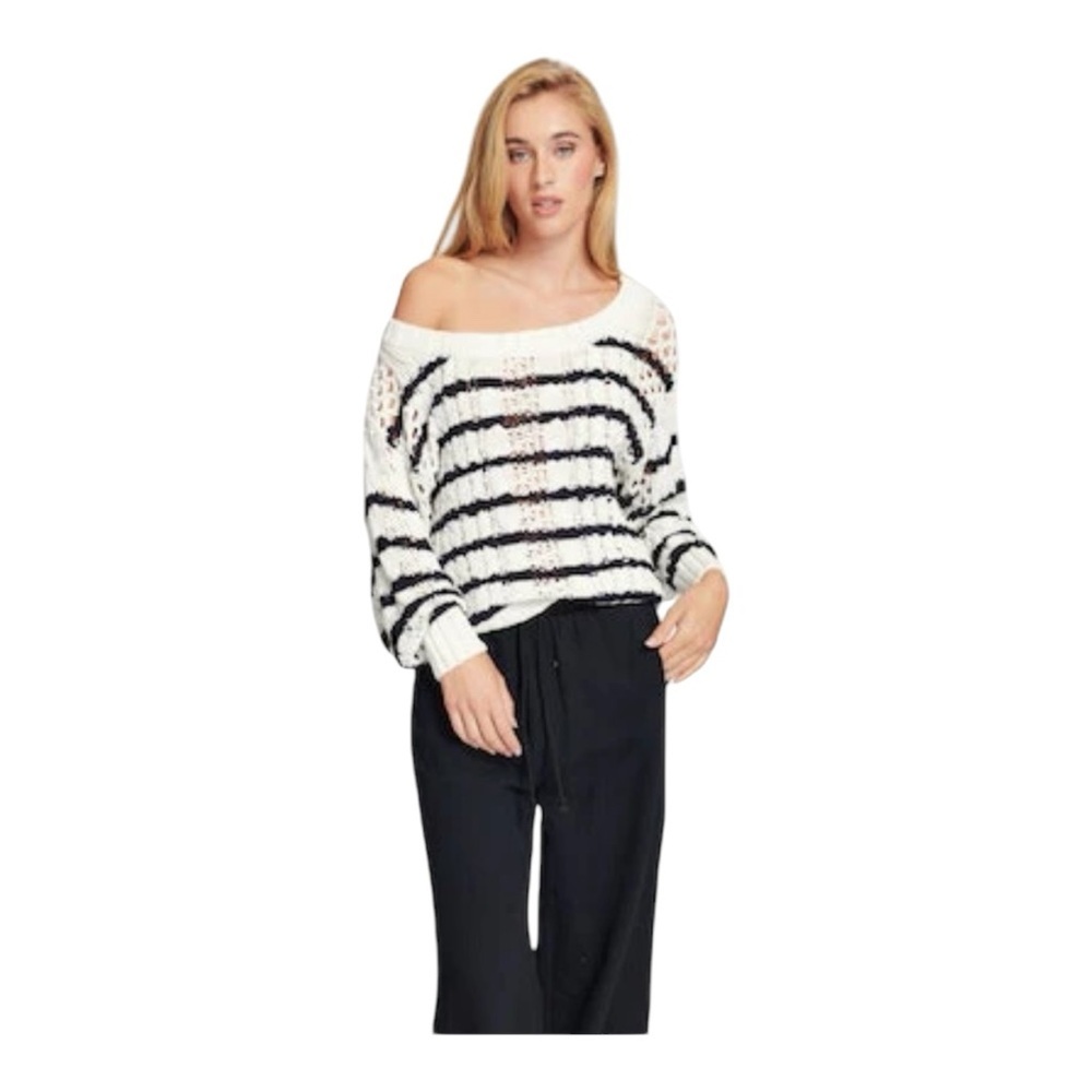 Cream and Black Open-Knit Stripe Sweater - Women